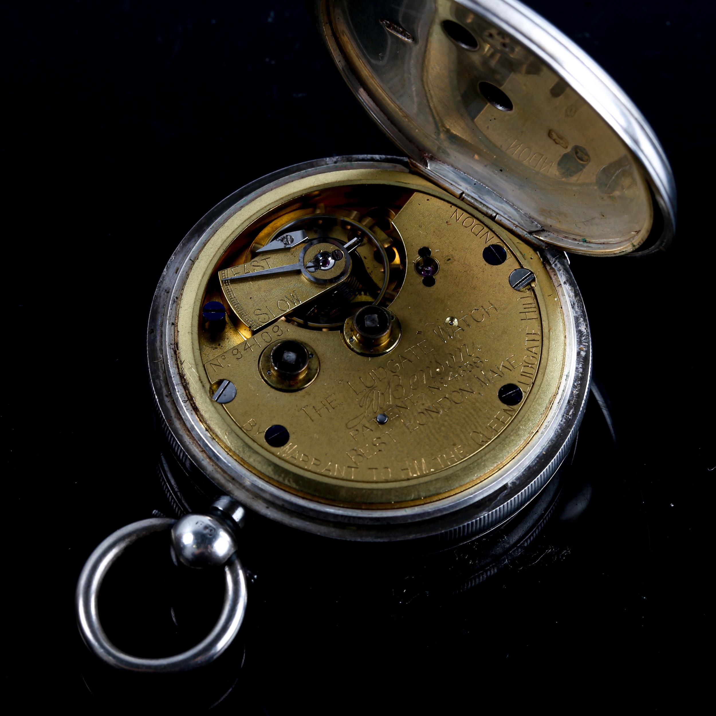 J W BENSON - a late 19th century silver-cased open-face key-wind pocket watch, white enamel dial - Image 2 of 5