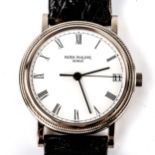 PATEK PHILIPPE - an 18ct white gold 'Hobnail' Calatrava automatic wristwatch, ref. 3802/200, white