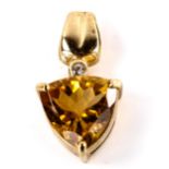 A modern 9ct gold citrine and cubic zirconia pendant, set with trilliant-cut citrine and round-cut