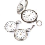 3 silver-cased key-wind pocket watches, including full hunter example by John Myers, both small