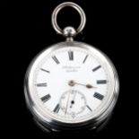 J W BENSON - a late 19th century silver-cased open-face key-wind pocket watch, white enamel dial