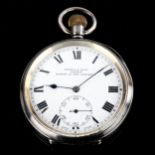 An early 20th century silver-cased open-face keyless-wind pocket watch, by Kendal & Dent of