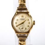 J W BENSON - a lady's Vintage 9ct gold mechanical bracelet watch, ref. 87757, silvered dial with