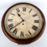 A 19th century mahogany-cased 30-hour circular dial wall clock, white painted dial with Roman