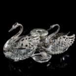 A graduated set of 3 silver-mounted cut-glass swan table salts, and a silver-mounted glass