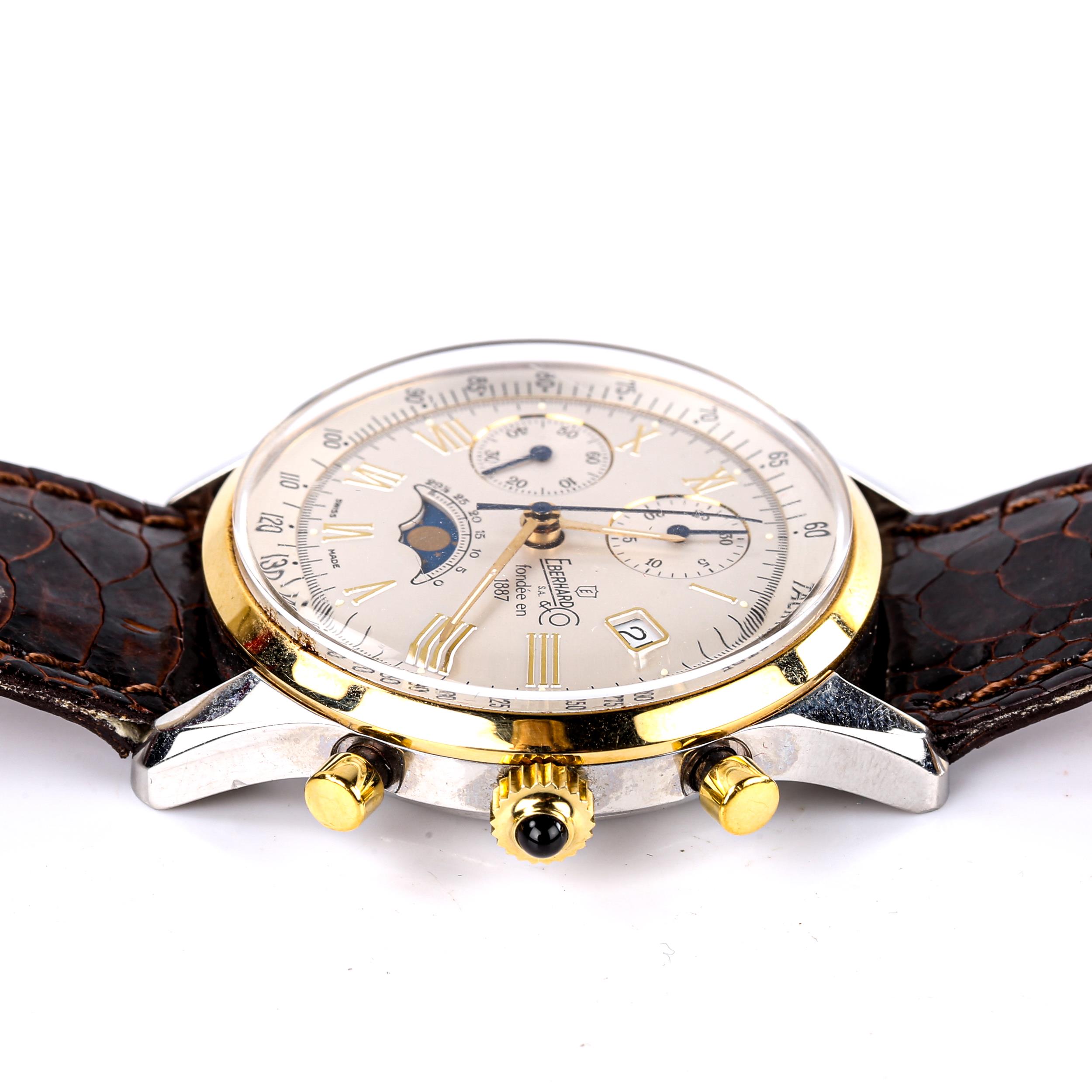 EBERHARD & CO - a Vintage stainless steel and gold plated 75 Year Chronograph Anniversary - Image 2 of 5