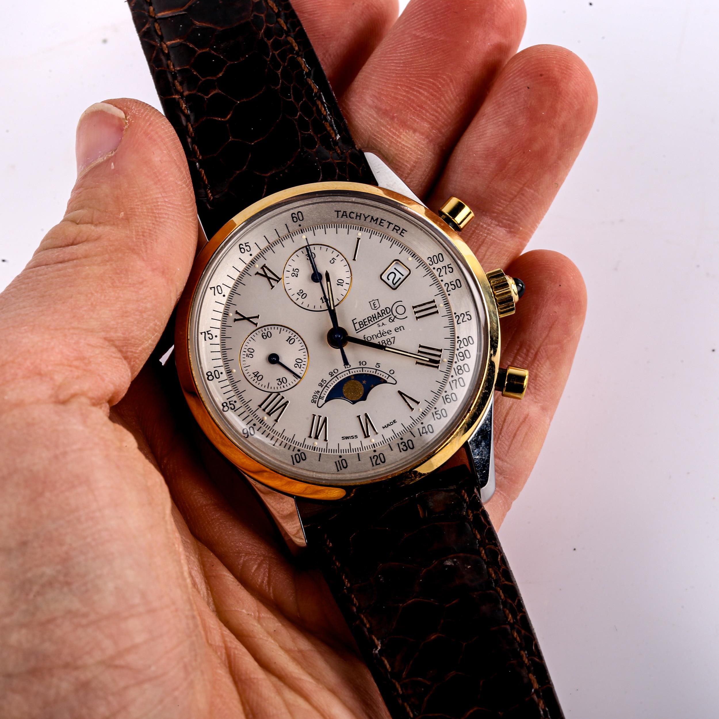 EBERHARD & CO - a Vintage stainless steel and gold plated 75 Year Chronograph Anniversary - Image 5 of 5