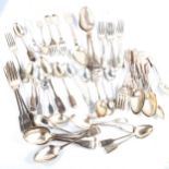 A large quantity of various silver cutlery, including Georgian, William IV, Victorian etc, assay