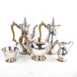 An Elizabeth II 5-piece silver tea and coffee set, comprising teapot, coffee pot, hot water jug,