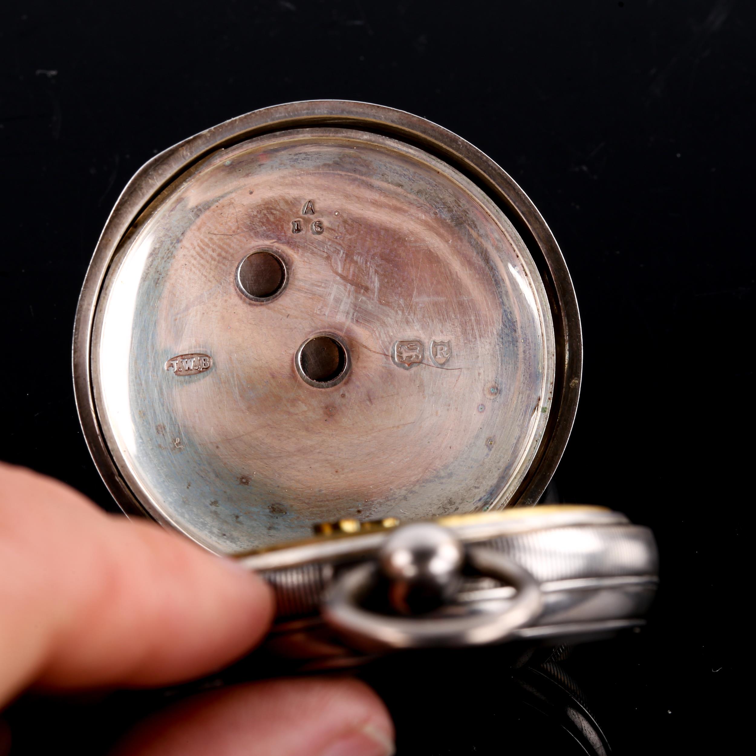 J W BENSON - a late 19th century silver-cased open-face key-wind pocket watch, white enamel dial - Image 3 of 5