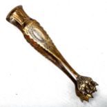 A pair of 19th century French silver-gilt lion paw sugar tongs, bright-cut engraved ribbon bow