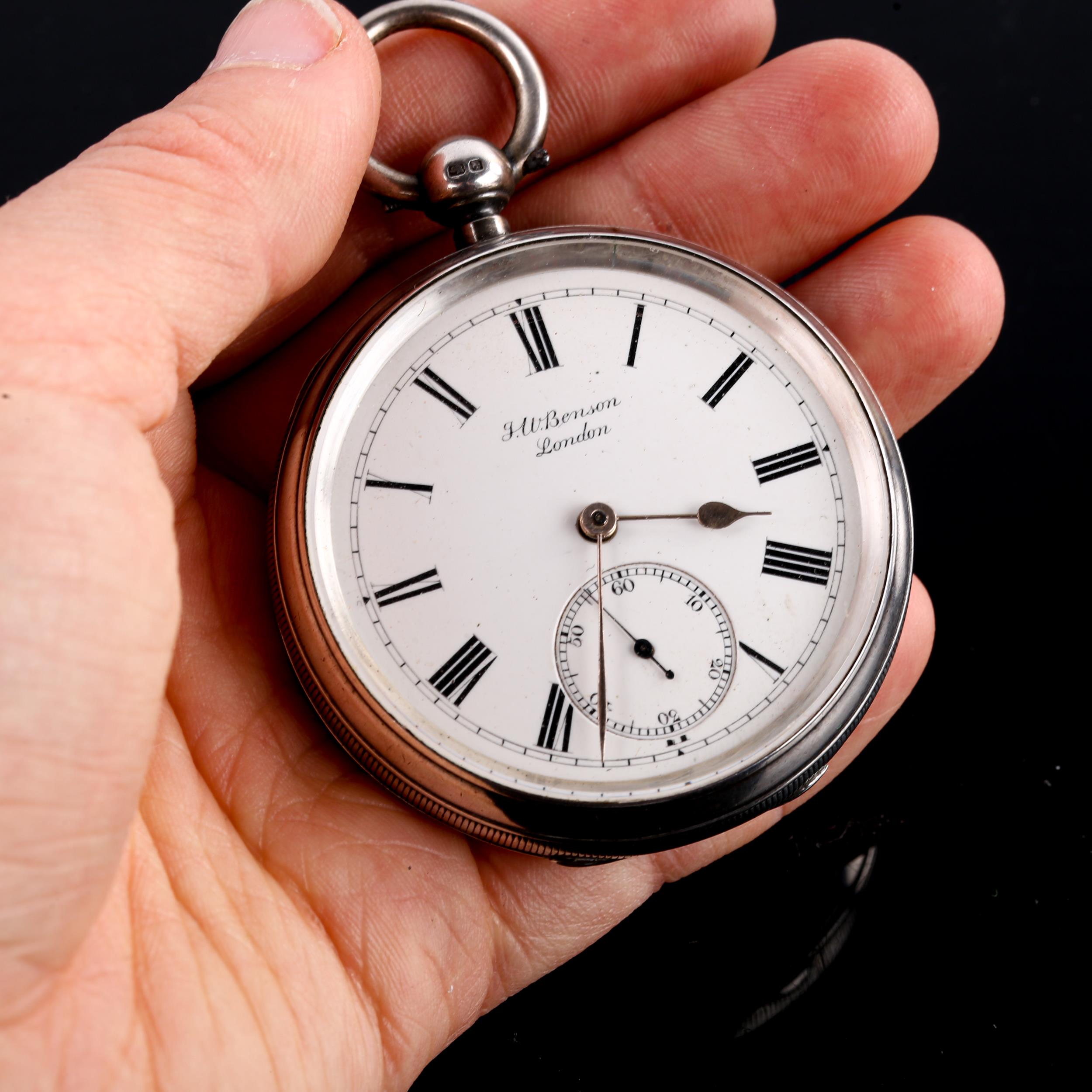 J W BENSON - a late 19th century silver-cased open-face key-wind pocket watch, white enamel dial - Image 5 of 5