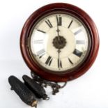 A reproduction mahogany-cased circular dial wall clock, white painted dial with Roman numeral hour