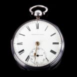 An early 19th century silver-cased open-face key-wind pocket watch, white enamel dial with Roman