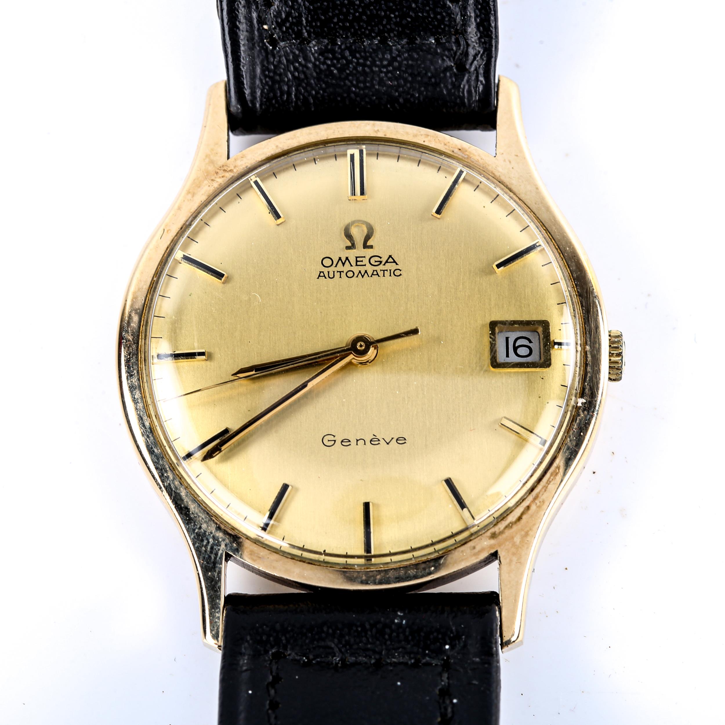 OMEGA -a Vintage 9ct gold Geneve automatic wristwatch, ref. 161/25421, circa 1971, champagne dial