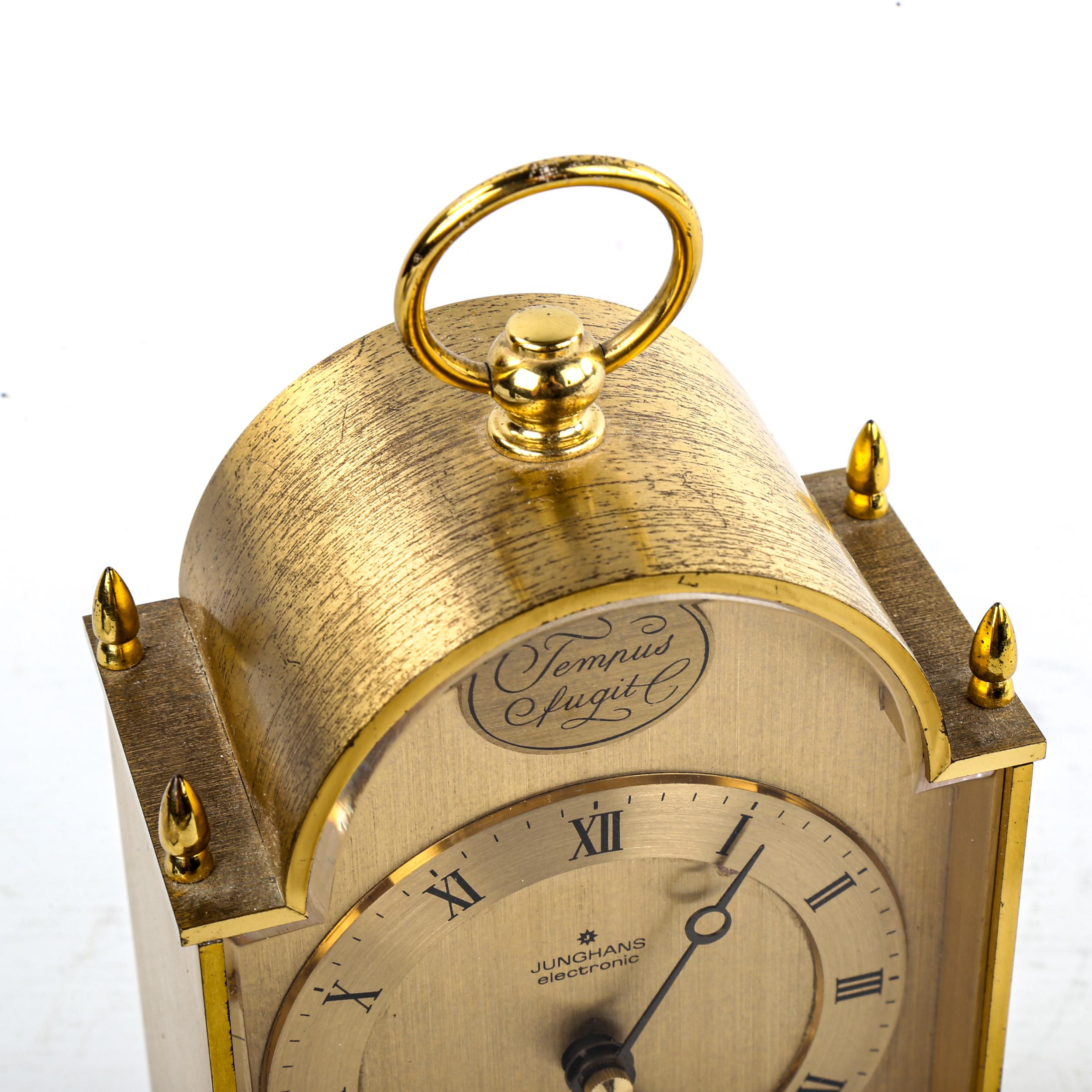 JUNGHANS - a Vintage German brass-cased electronic ato-mat (carriage clock), gilded dial with - Image 5 of 5