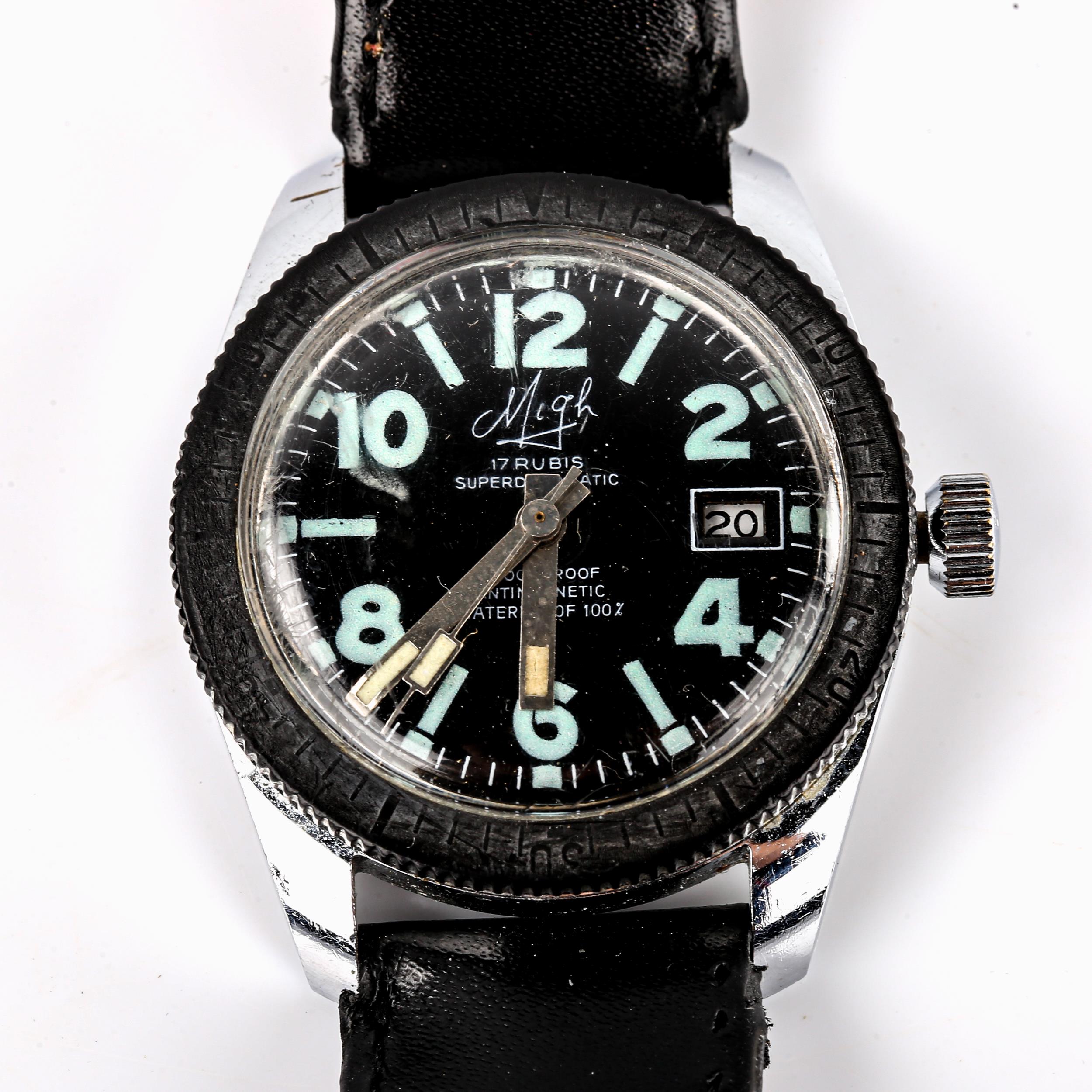MIGH - a Vintage stainless steel Superdatomatic Diver's mechanical wristwatch, black dial with
