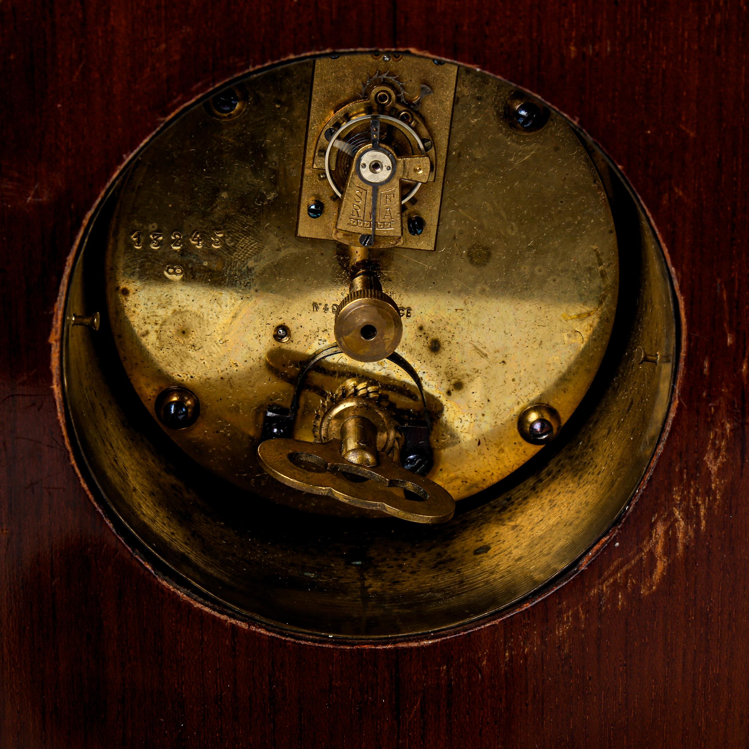 An Edwardian inlaid shaped mahogany mantel clock, by Walker & Hall Ltd, white enamel dial with Roman - Image 4 of 5