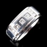 A large 14ct white gold Princess-cut diamond ring, total diamond content approx 0.65ct, setting