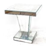 A 1930s Art Deco mirrored glass table, the scalloped edged panels with distressed mirroring