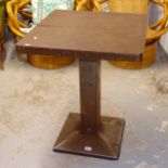 An industrial design square sheet metal pub table, W60cm, H73cm