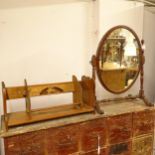 2 oak Art Nouveau bookracks, and mahogany-framed swing toilet mirror (3)