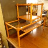 A G Plan faux bamboo rectangular 2-tier coffee table, with bevelled-glass top, and matching lamp