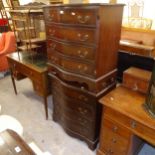 A pair of reproduction mahogany serpentine-front 4-drawer chests, W77cm, H77cm, D45cm