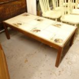 A mid-century teak-framed tile-top coffee table, W126cm, H43cm, D66cm