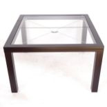 A Roche Bobois contemporary design square dining table, with inset glass top, W120cm, H73cm
