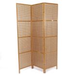 A pine 3-fold lattice panelled screen, H182cm