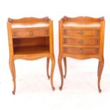 A pair of French walnut bedside chests, W41cm, H69cm, D33cm