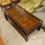 A Chinese black lacquered gilded and painted rectangular coffee table, L110cm, H40cm, D55cm
