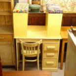 A painted single-pedestal writing desk, and matching bentwood chair, desk width 90cm, and a pair