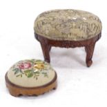 A Victorian walnut and tapestry upholstered button footstool, and an oval hardwood footstool (2)