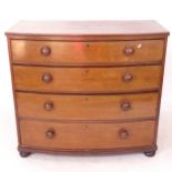 A 19th century mahogany bow-front chest of 4 long drawers, W108cm, H97cm, D54cm