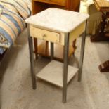 A French marble and galvanised metal 2-tier bedside table, W40cm, H71cm