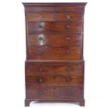 A George III mahogany chest on chest, with brushing slide, W108cm, H180cm, D55cm