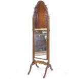 A 1930s walnut-framed cheval mirror, H156cm