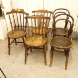 3 similar penny-seated kitchen chairs, and a pair of bentwood kitchen chairs (5)