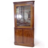 A Georgian style mahogany 2-section corner display cupboard, W100cm, H200cm