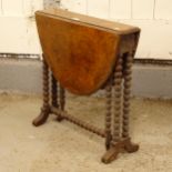 A small Victorian figured walnut Sutherland table, on bobbin turned legs, W60cm, H60cm