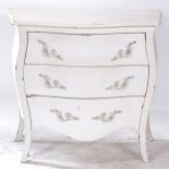 A white painted 3-drawer bombe chest, W76cm, H71cm, D34cm