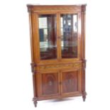 A good quality reproduction 2-section corner display cabinet, with 4 panelled doors, pierced brass