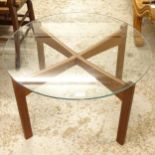 A mid-century teak circular glass-top coffee table, W77cm, H45cm