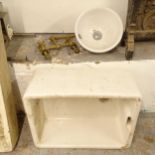 An enamelled Belfast sink, L62cm, and a small enamelled hand basin, and a pair of brass taps