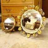 2 mid-century circular wall mirrors, 1 with gilt-metal and the other painted