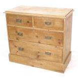 An Edwardian pine chest of 2 short and 2 long drawers, W91cm, H80cm, D45cm