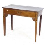 An Antique oak rectangular side table, with single frieze drawer, on square tapered legs, W91cm,