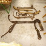 A collection of Vintage horse hames, harness etc